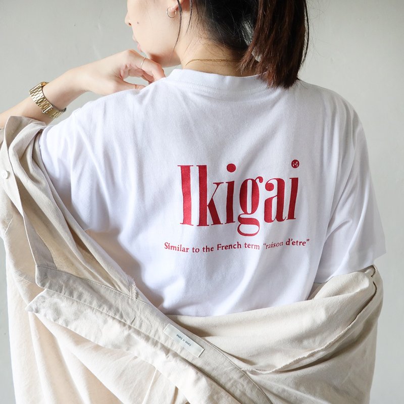 MIT棉柔中性Tee / ikigai 红色 - 女装 T 恤 - 棉．麻 