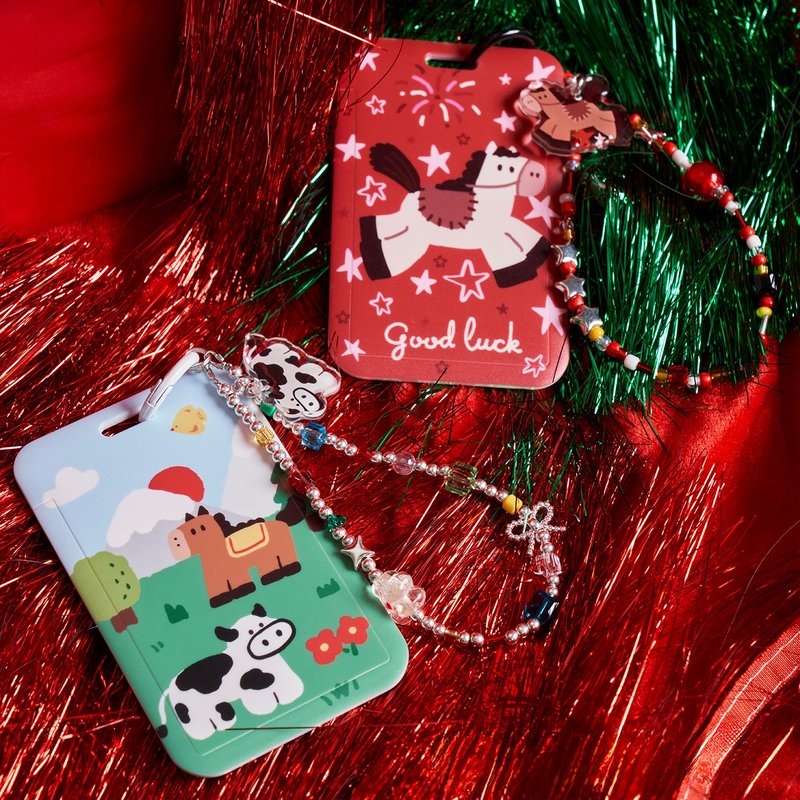 红色星星小马彩绘卡套 可爱农场工牌套挂件链条 - 其他 - 其他材质 