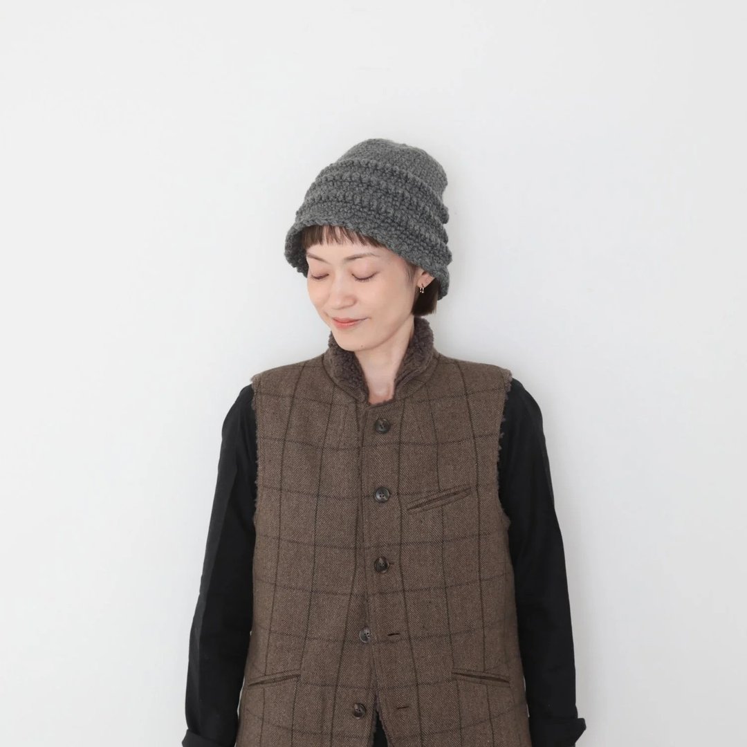 粗线层次针织帽 Knit Cap Tulip  深灰/驼色 - 帽子 - 压克力 卡其色