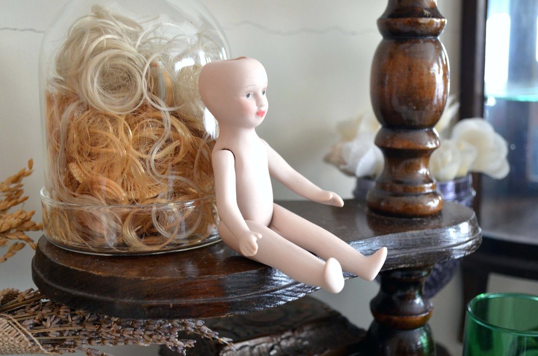 中古素体陶瓷娃娃 可活动 贵妇淑女 日本高级二手古着珠宝首饰 - 耳环/耳夹 - 其他材质 粉红色