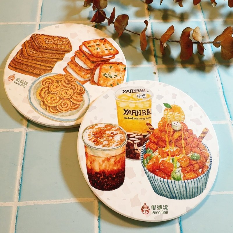 午茶时光 陶瓷吸水杯垫 饮料 饼干 珍奶 芒果冰 牛嘎饼 台湾味 - 杯垫 - 陶 橘色