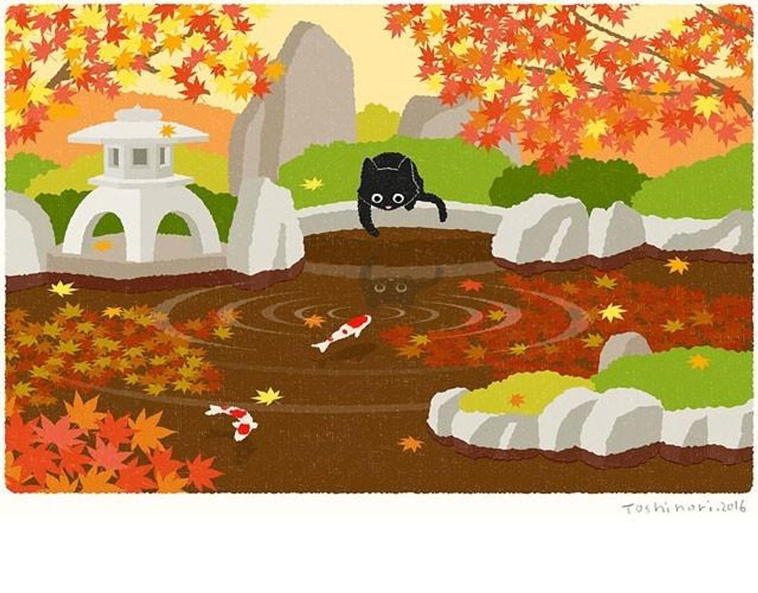 A3 Illustration sheet Carp in the garden - 海报/装饰画/版画 - 纸 红色