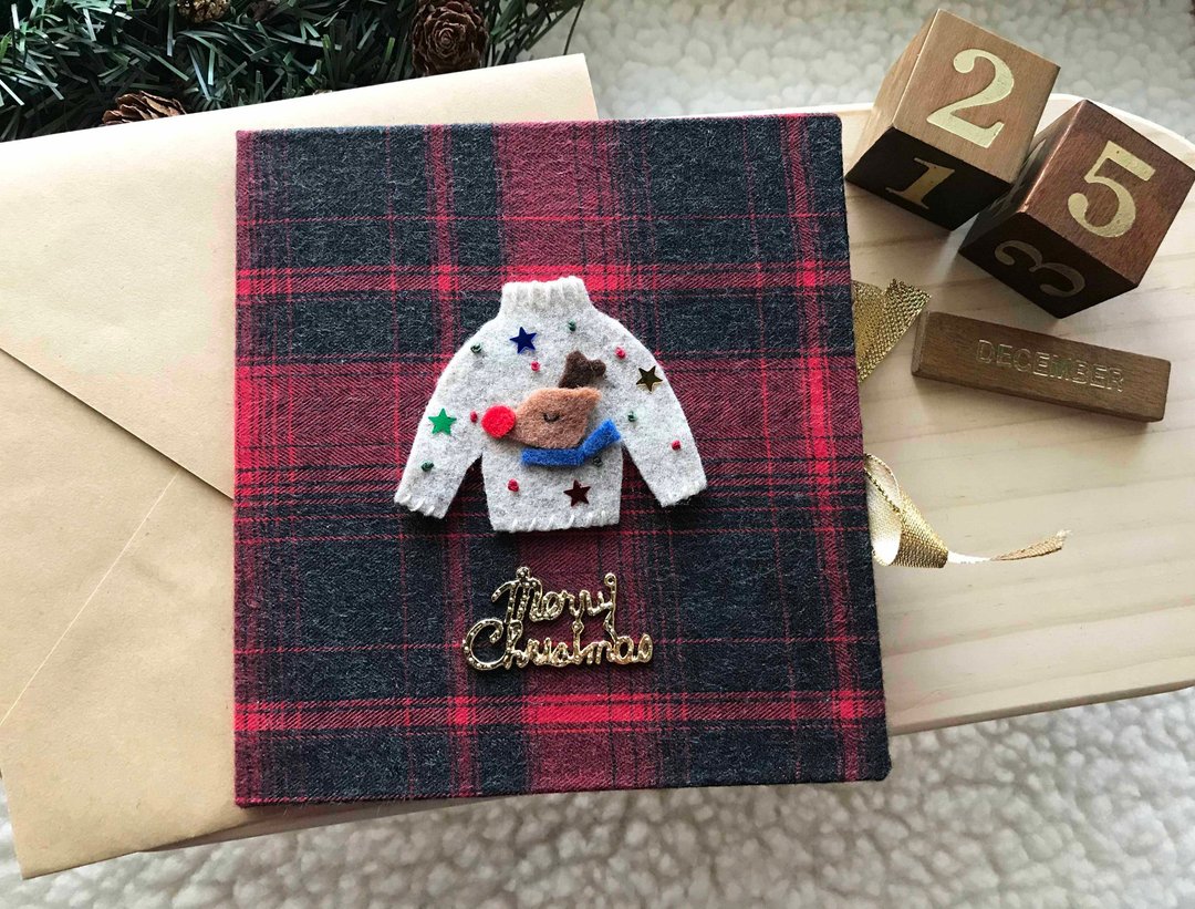 麋鹿小毛衣  手工卡片 圣诞卡 Handmade Xmas card 红色 - 卡片/明信片 - 其他材质 多色