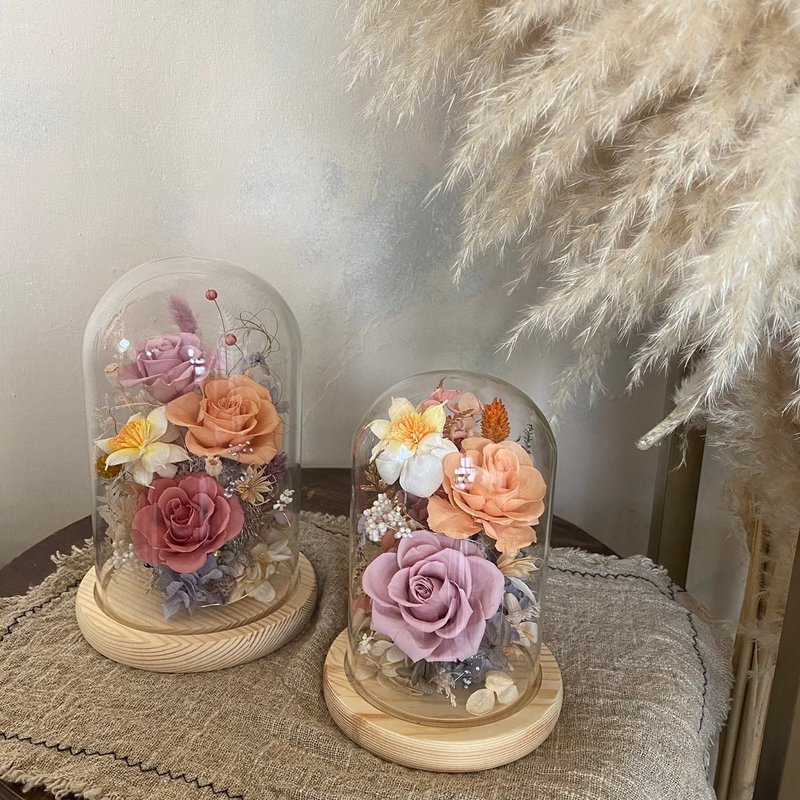 【遇见恒久】彩虹的微笑永生玫瑰玻璃罩 共2款 附盒 - 干燥花/捧花 - 植物．花 