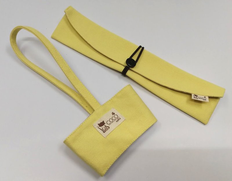 环保筷袋杯套组~手提式饮料杯套 餐具组收纳袋 筷套(黄色)F08-005 - 随行杯提袋/水壶袋 - 棉．麻 