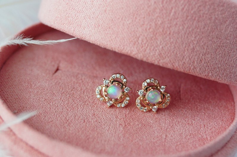 Stud Earrings Natural Opal Silver925, stud earrings - 耳环/耳夹 - 纯银 多色