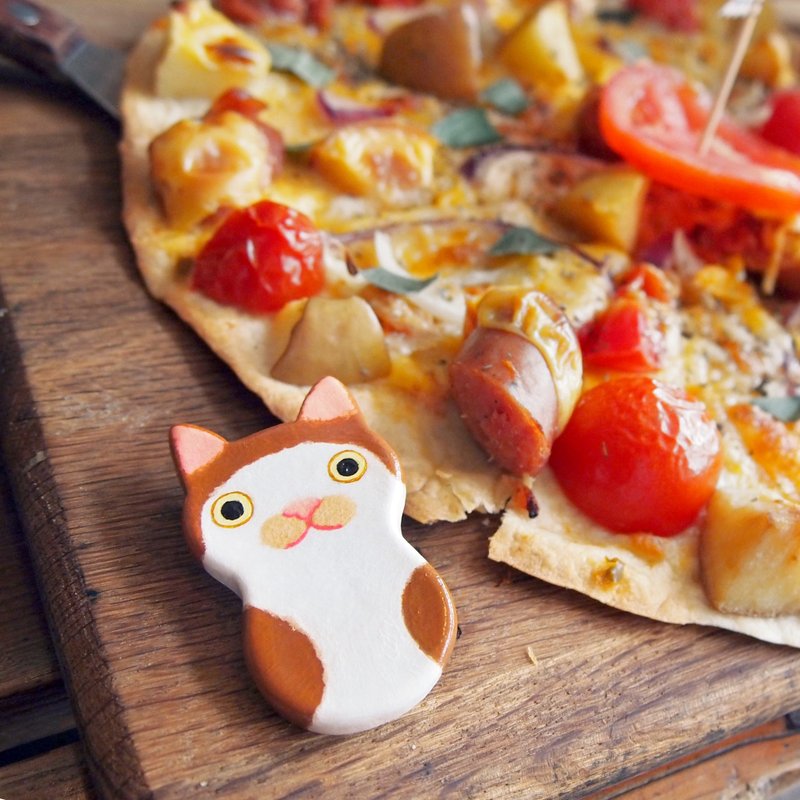 动物别针 / 奶茶猫 - 胸针 - 粘土 咖啡色