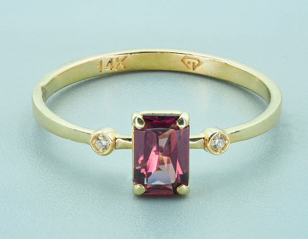 14k gold with spinel and diamonds. - 戒指 - 贵金属 金色