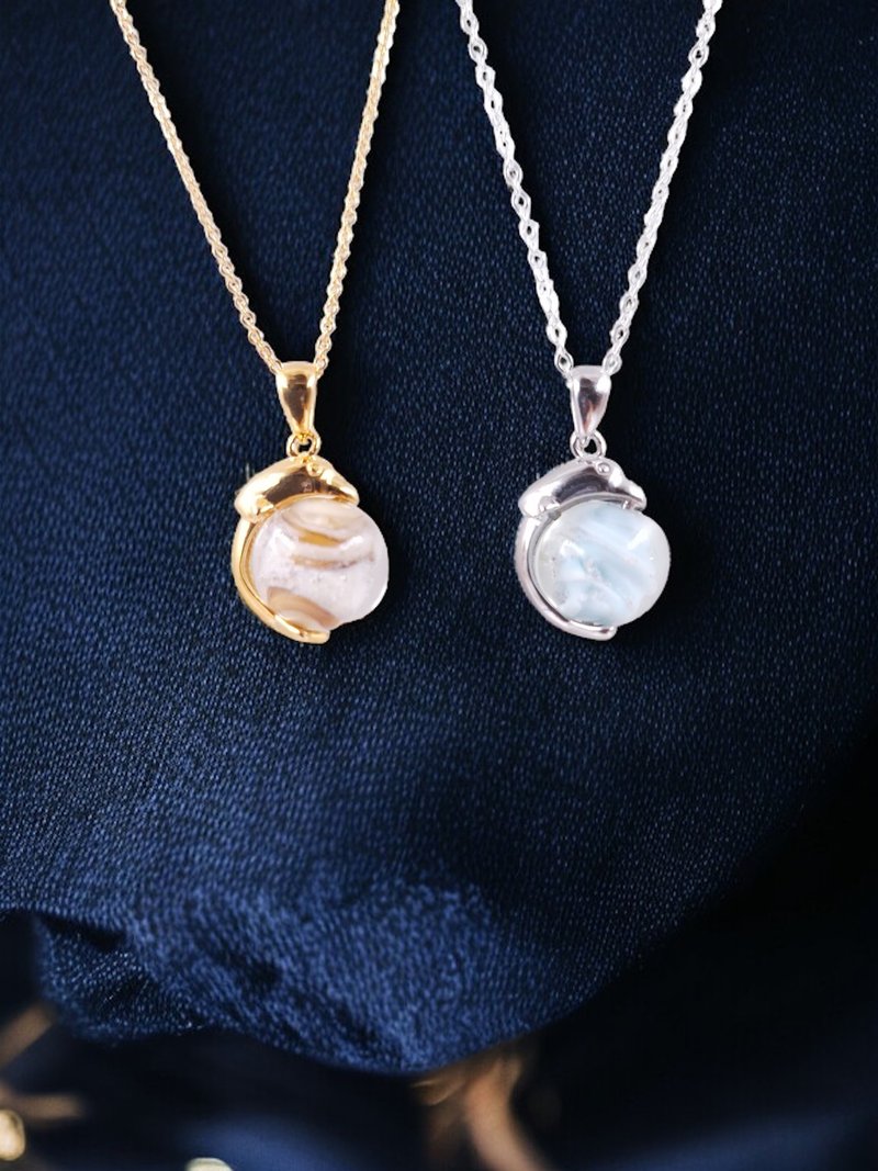 S925纯银 Dolphin 琉璃项链 骨灰琉璃 生命纪念精品 NS0003 - 项链 - 纯银 