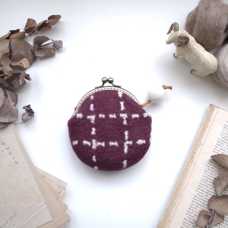 羊毛毡口金包 I 赤紫苏色 I 圆型零钱包 I 严选羊毛。纯手工制作 - 零钱包 - 羊毛 紫色