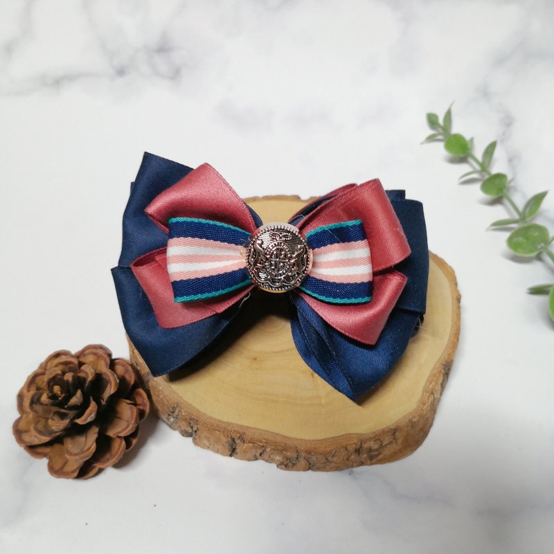 学院风-香蕉夹鲨鱼夹弹簧夹 - 发饰 - 棉．麻 蓝色