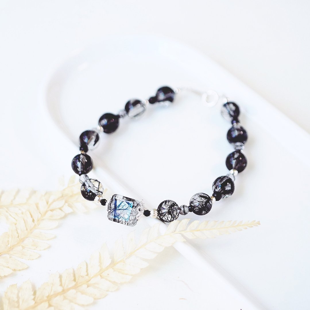 净透体黑发晶 黑尖晶 避邪防小人 手链 14K 定制 天然石 - 手链/手环 - 宝石 绿色