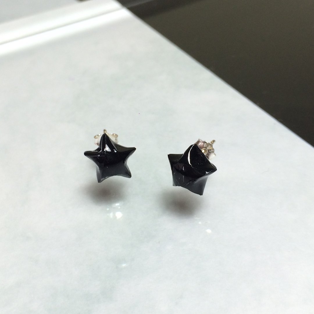 型格黑色幸运星星防水手工耳环 - 耳环/耳夹 - 纯银 黑色