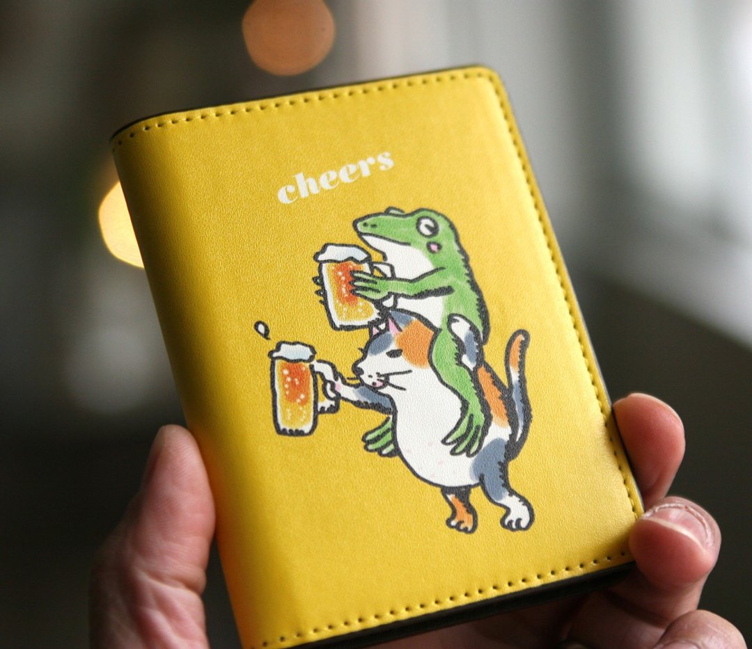 Business card holder Cat and blue frog toast Yellow - 名片夹/名片盒 - 其他人造纤维 黄色