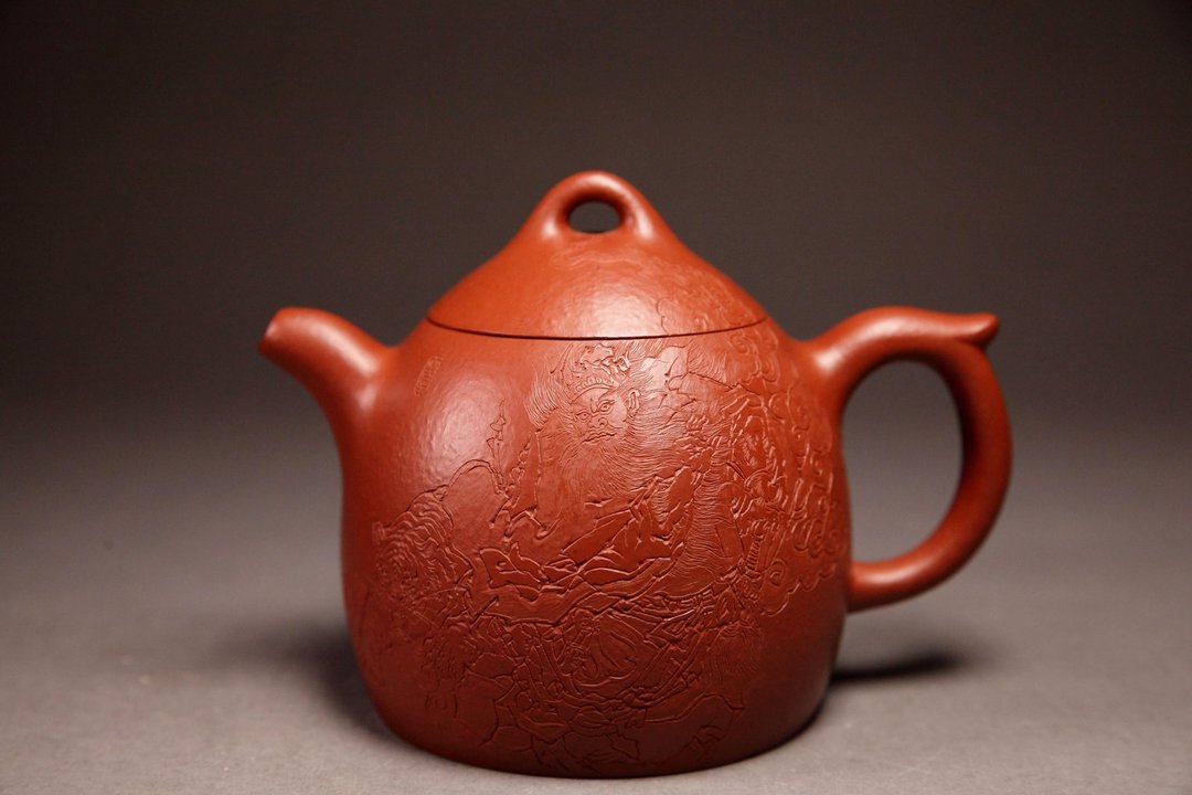 【锺馗伏魔】国家级工艺美术师 钱琦雕刻 黄龙山朱泥大红袍 230cc - 茶具/茶杯 - 陶 红色