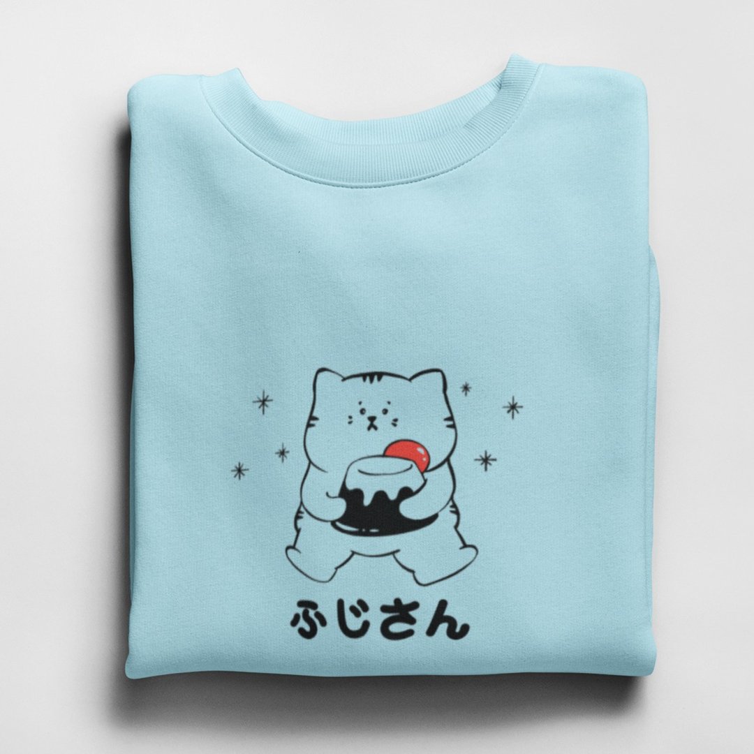 Xmas Fuji Cat 刷毛 大学T 中性版 水蓝  猫咪富士山圣诞秋冬限定 - 中性连帽卫衣/T 恤 - 棉 蓝色