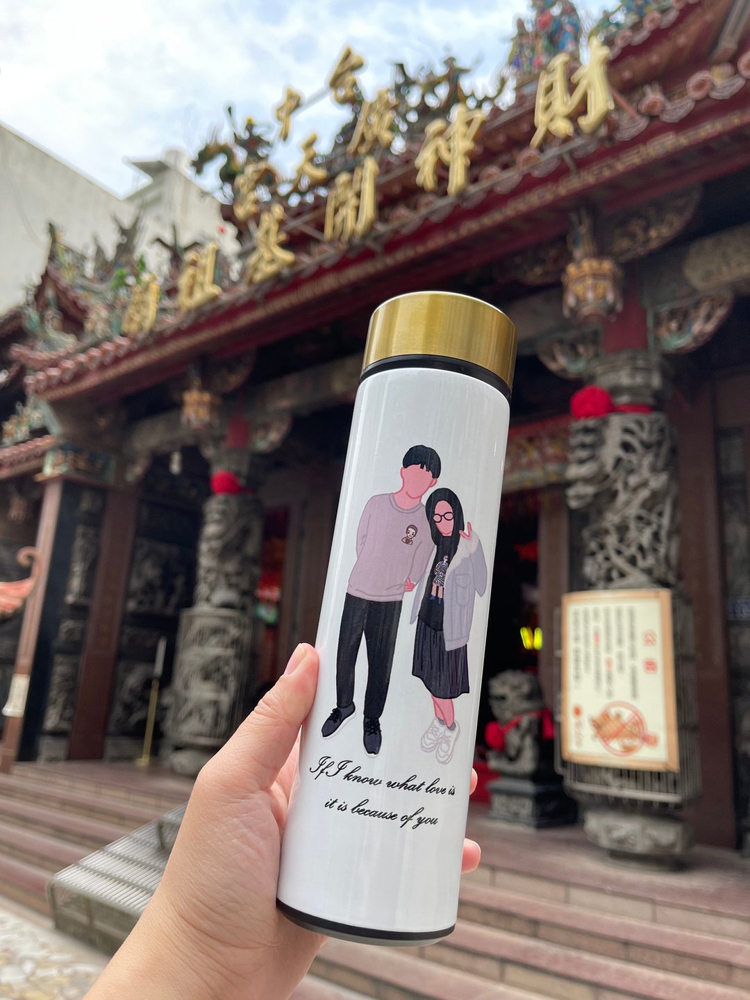 财神庙祈福金盖瓶 无脸似颜绘保温瓶 定制业绩旺礼 发财金瓶纪念 - 保温瓶/保温杯 - 不锈钢 金色