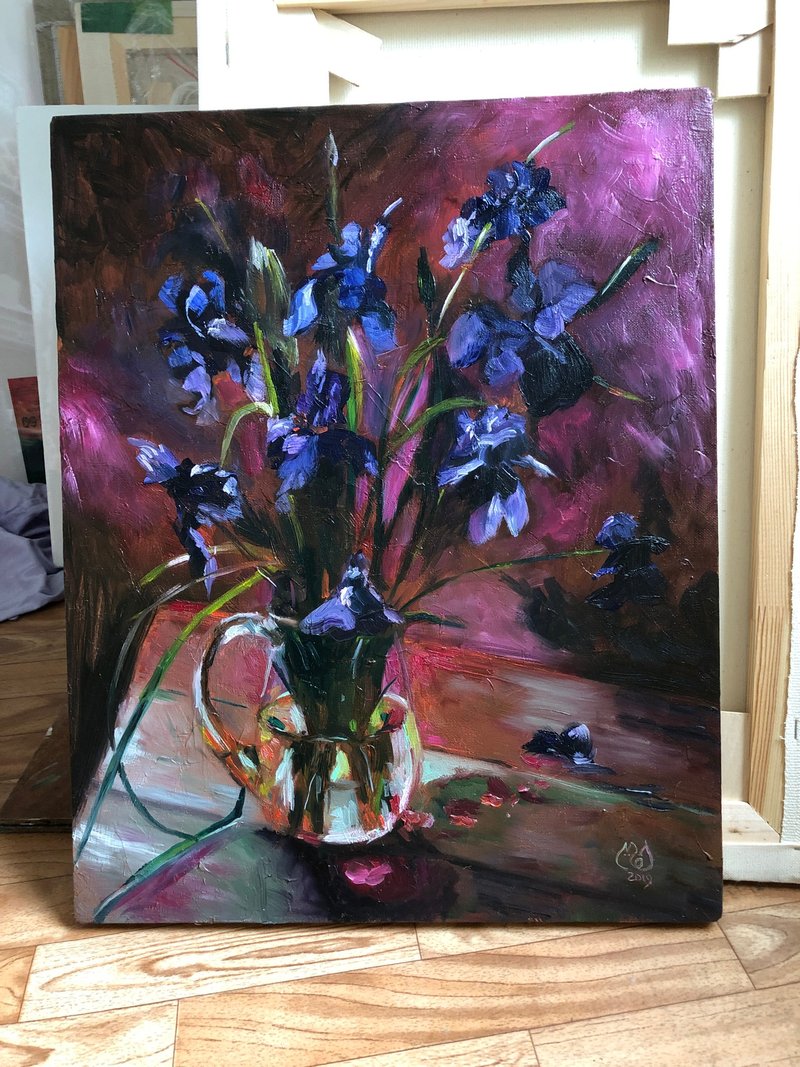 Iris painting Original canvas art Floral painting Purple Iris artwork Irises art - 海报/装饰画/版画 - 其他材质 紫色