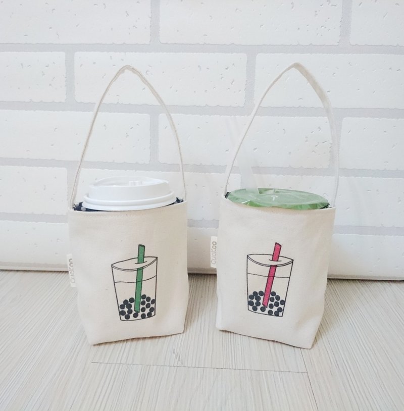 珍珠奶茶 饮料提袋 环保袋 手摇饮料袋 咖啡提袋  2入组 - 随行杯提袋/水壶袋 - 棉．麻 