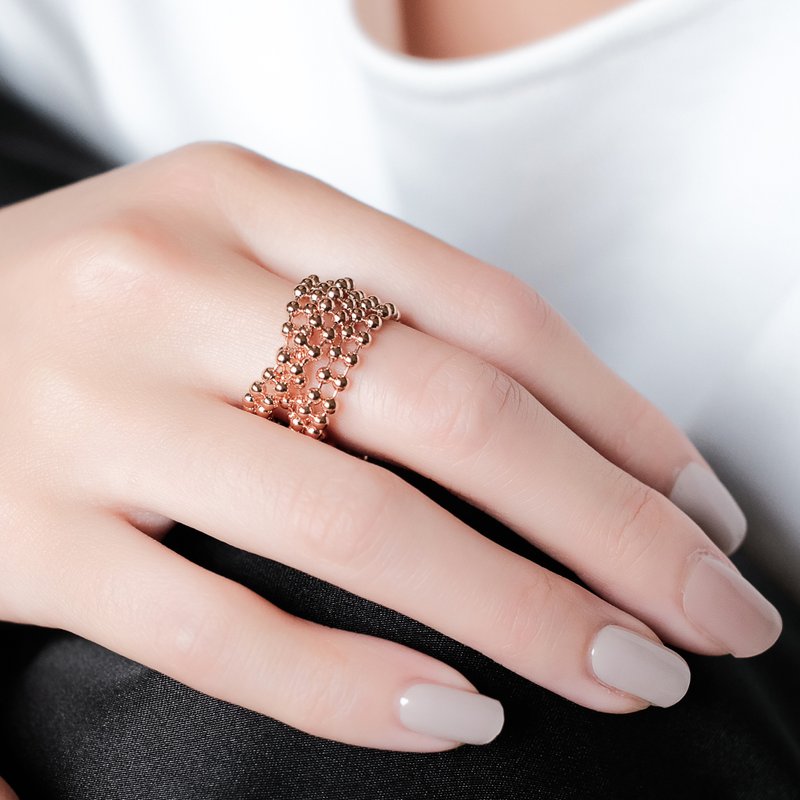 Space Ice - 宇宙冰晶系列 珠链双圈戒指-厚镀玫瑰金 - 戒指 - 铜/黄铜 粉红色