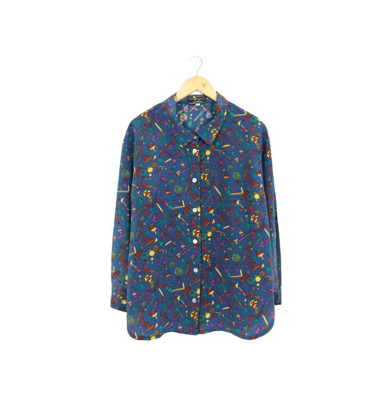 Back to Green:: 丝质花衬衫 科学教室 男女皆可穿 vintage (SHJ-09) - 女装衬衫 - 丝．绢 