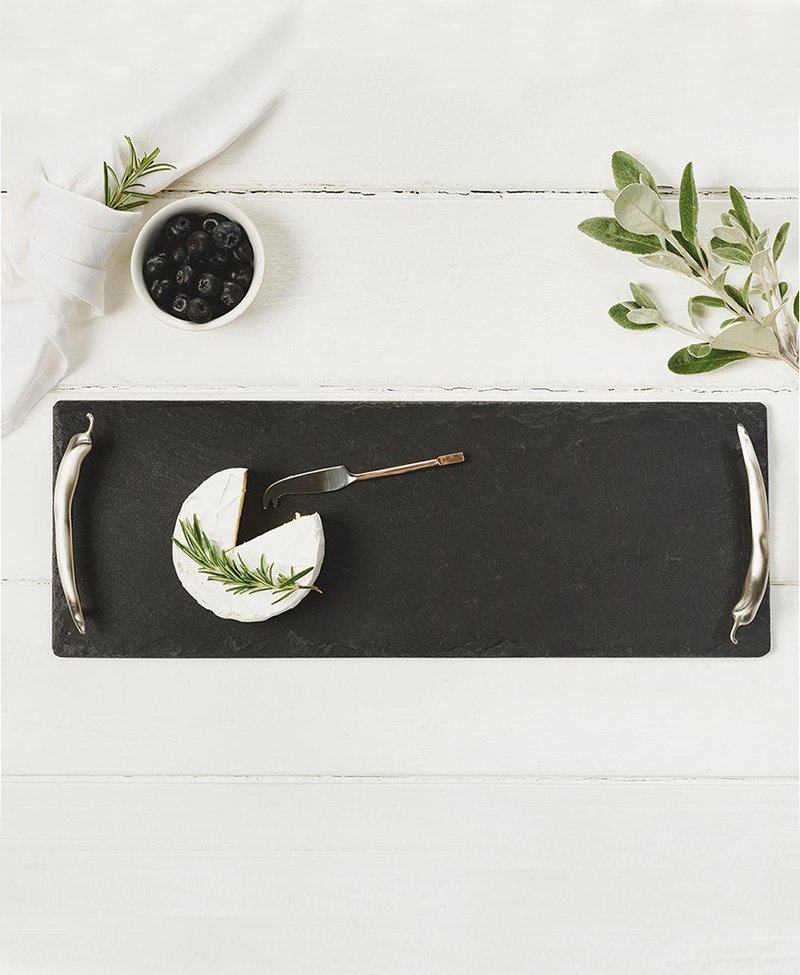 英国Selbrae House辣椒手把天然黑石板长型砧板/托盘42厘米 - 托盘/砧板 - 石头 黑色