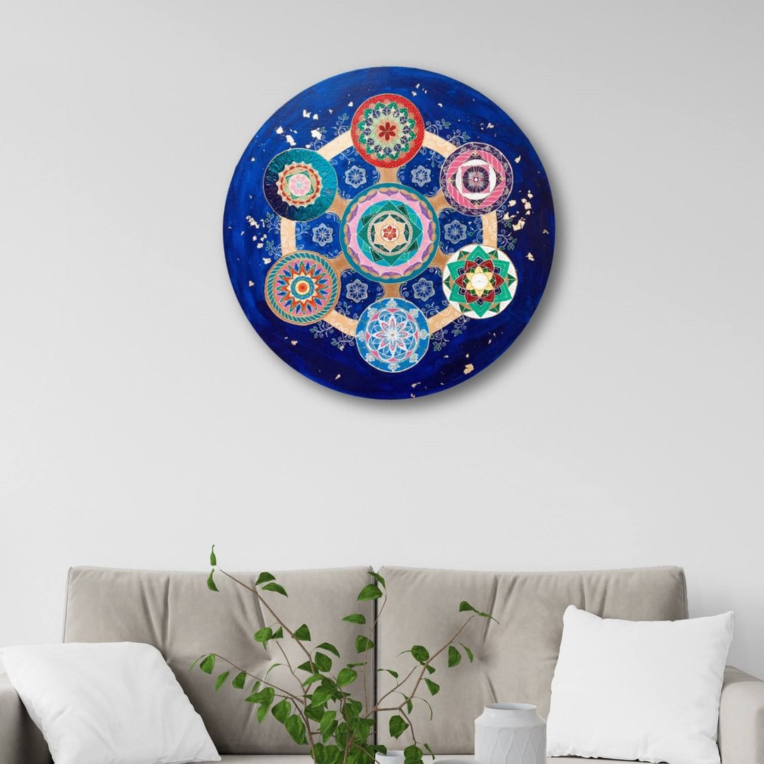 Mandala sacred geometry painting Esoteric wall art Symbolic ethnic wall decor - 墙贴/壁贴 - 压克力 多色