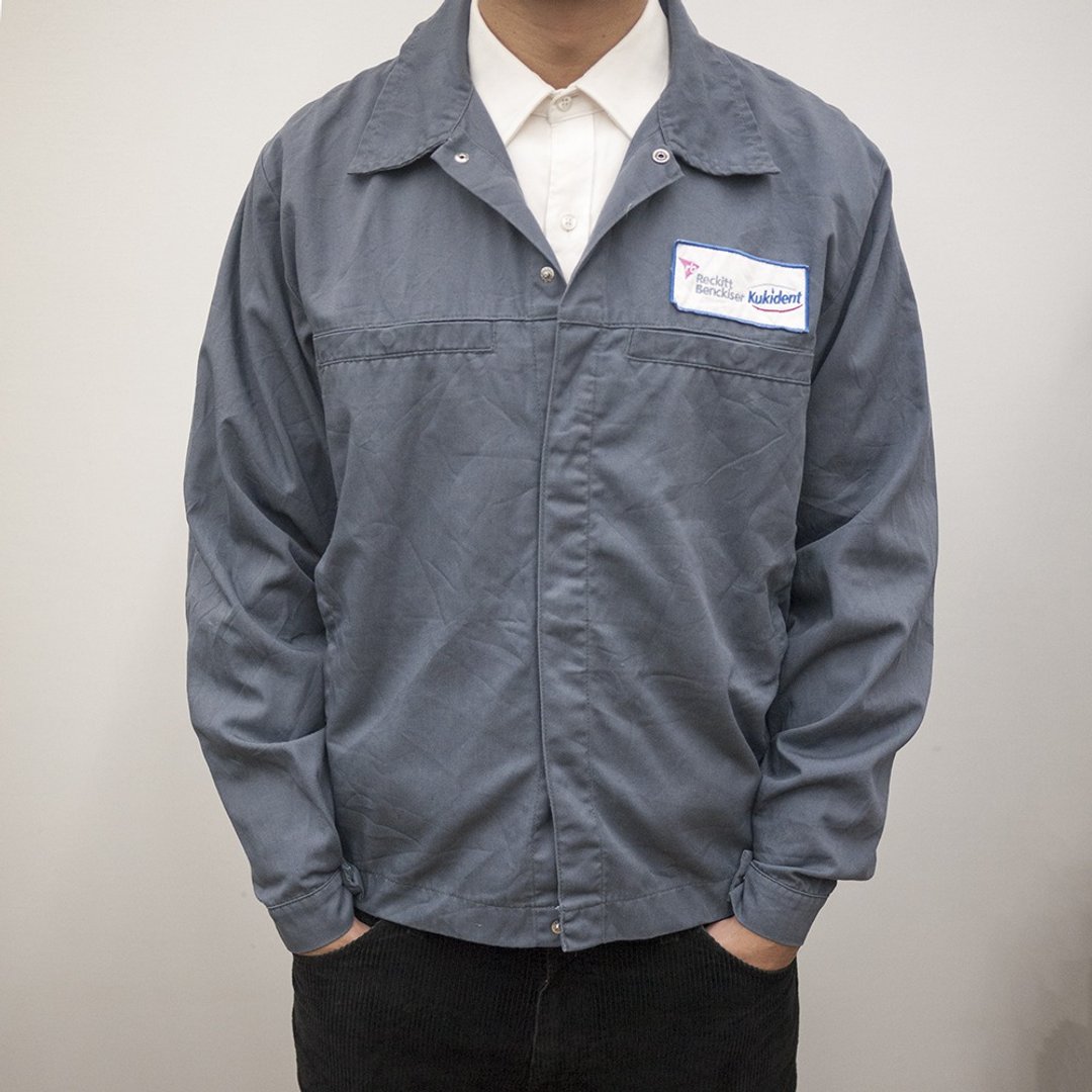 ELIS 企业工作外套 工作服 作业服 灰蓝 古着 二手 工装 布章 - 男装外套 - 棉．麻 灰色