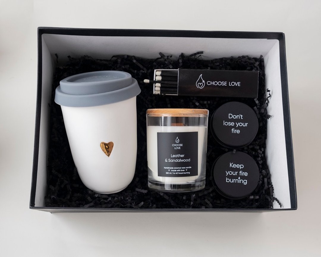 Ceramic travel mugs set, candle gift set, aroma gift set, Mug with lid ceramic - 花瓶/陶器 - 陶 
