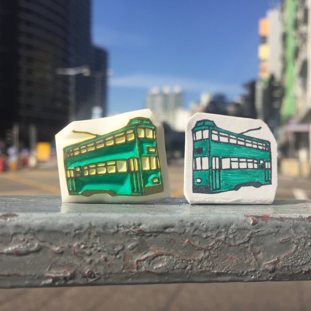 电车-香港交通工具手刻橡皮印章 - 印章/印台 - 橡胶 