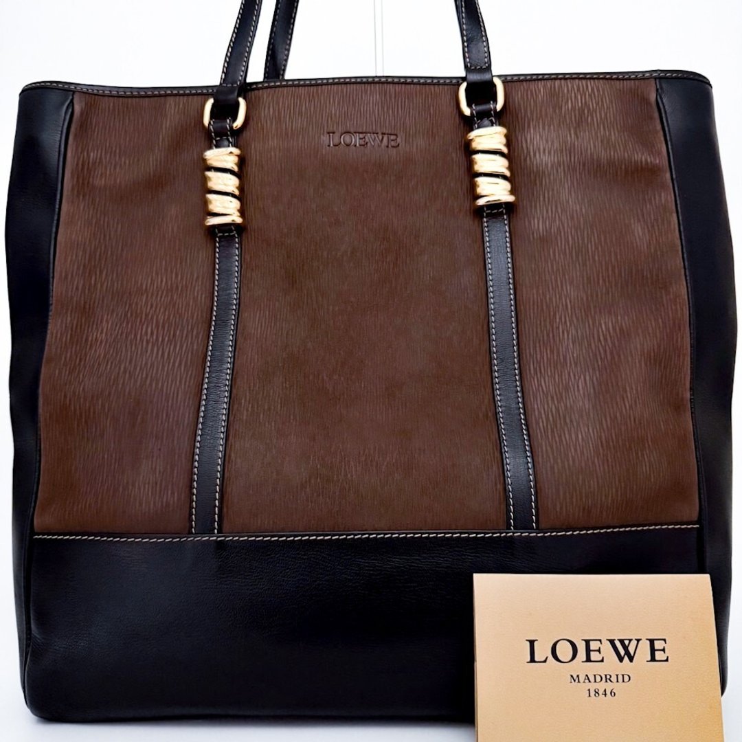 绝版中古包 Loewe蛇骨古董托特包 侧背包 单肩包 皮革包 复古包 - 侧背包/斜挎包 - 真皮 黑色