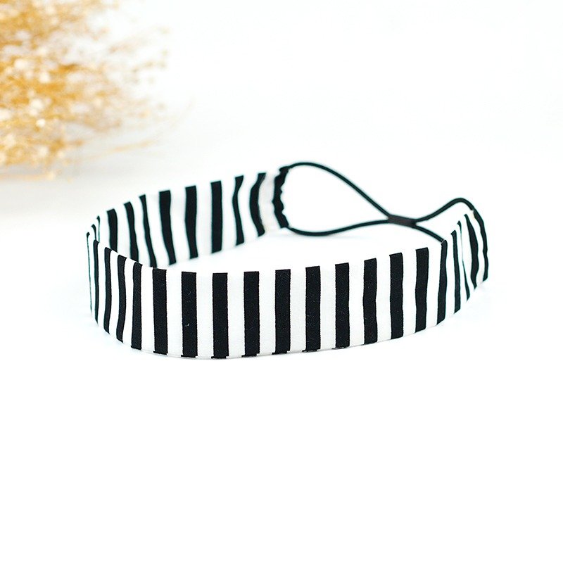 小牛村 Calf Village 手工弹性发带 夏日不闷热 舒适超轻薄 百搭 {经典条纹} 黑白【A-77】 - 发饰 - 棉．麻 黑色