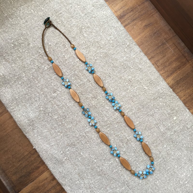 浅蓝色金绘勿忘我花项链 Forget-me-not flower glass beads necklace - 项链 - 玻璃 蓝色