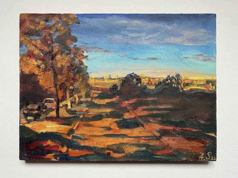 与自然绘画, Sunset painting, 油画原作 - 墙贴/壁贴 - 其他材质 橘色