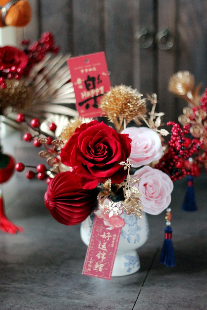 春节花礼 / 不凋花系列 / 马到福到 典雅青花瓷小盆花 - 干燥花/捧花 - 植物．花 多色