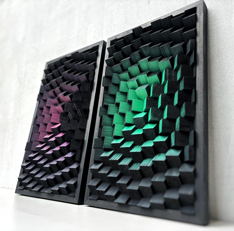 2 件组声音扩散器 - 3D 木墙艺术 - 隔音板 - 音乐室装饰 - 墙贴/壁贴 - 木头 多色