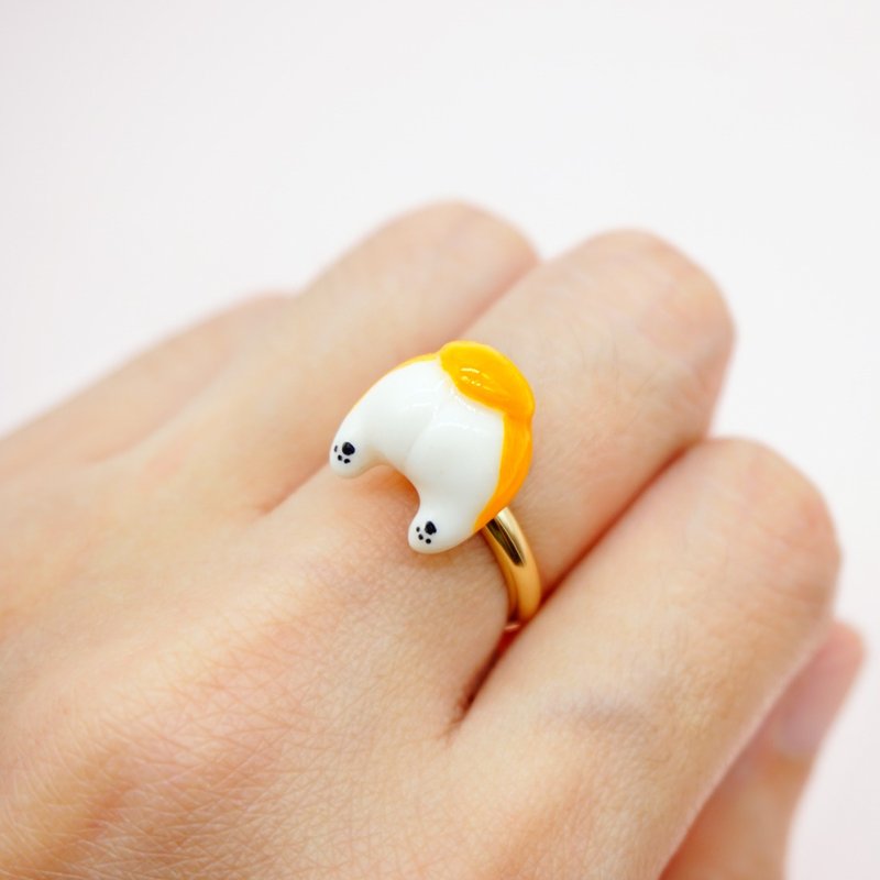 小短腿柯基犬屁屁戒指 925纯银狗狗戒指圈 可调节尺寸 生日礼物 - 戒指 - 粘土 多色