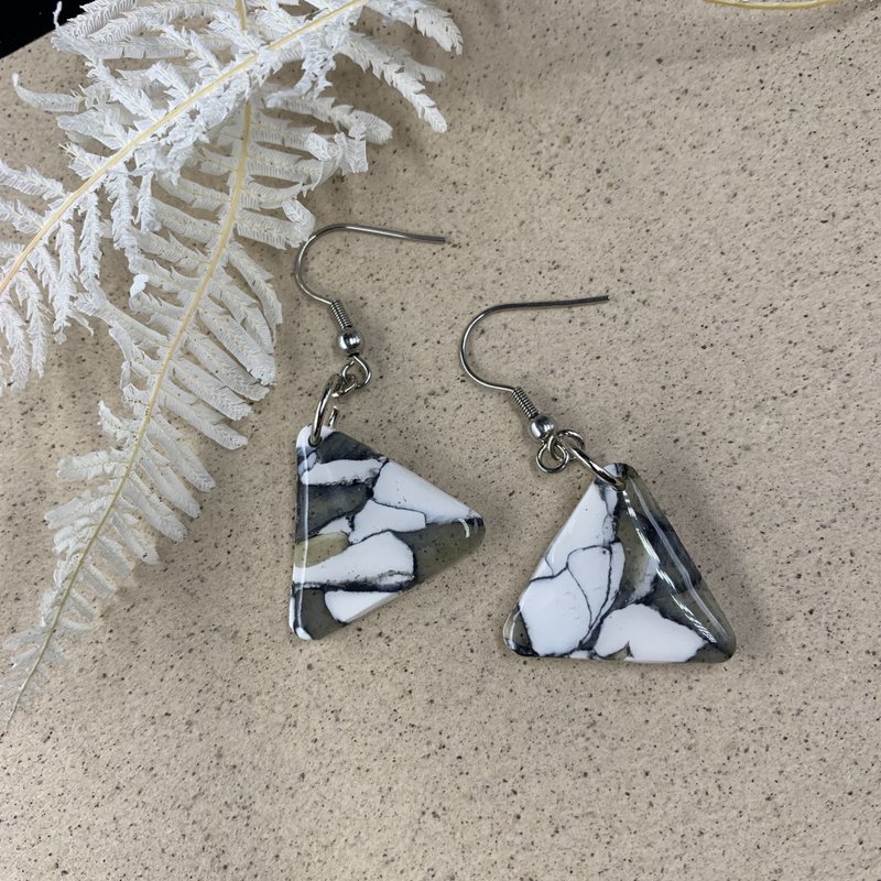 仿石系列 大理石 软陶耳环/耳勾/耳夹 - 耳环/耳夹 - 粘土 白色