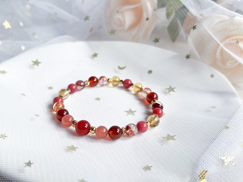 【绯红】红胶花 红纹石 石榴石 蔷薇辉 黄水晶 红玛瑙手链 - 手链/手环 - 水晶 红色