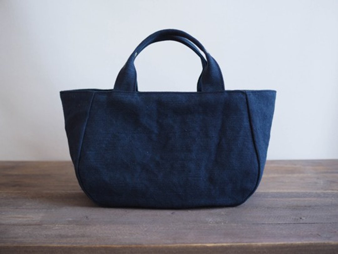 Made-to-order [MILITARY TWILL] Round tote with lid M navy - 手提包/手提袋 - 棉 蓝色