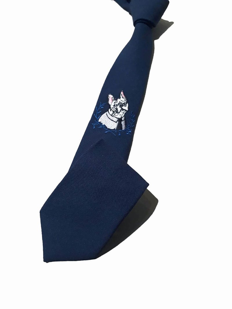 法斗 刺绣 羊毛料领带 Neckties - 领带/领带夹 - 羊毛 多色