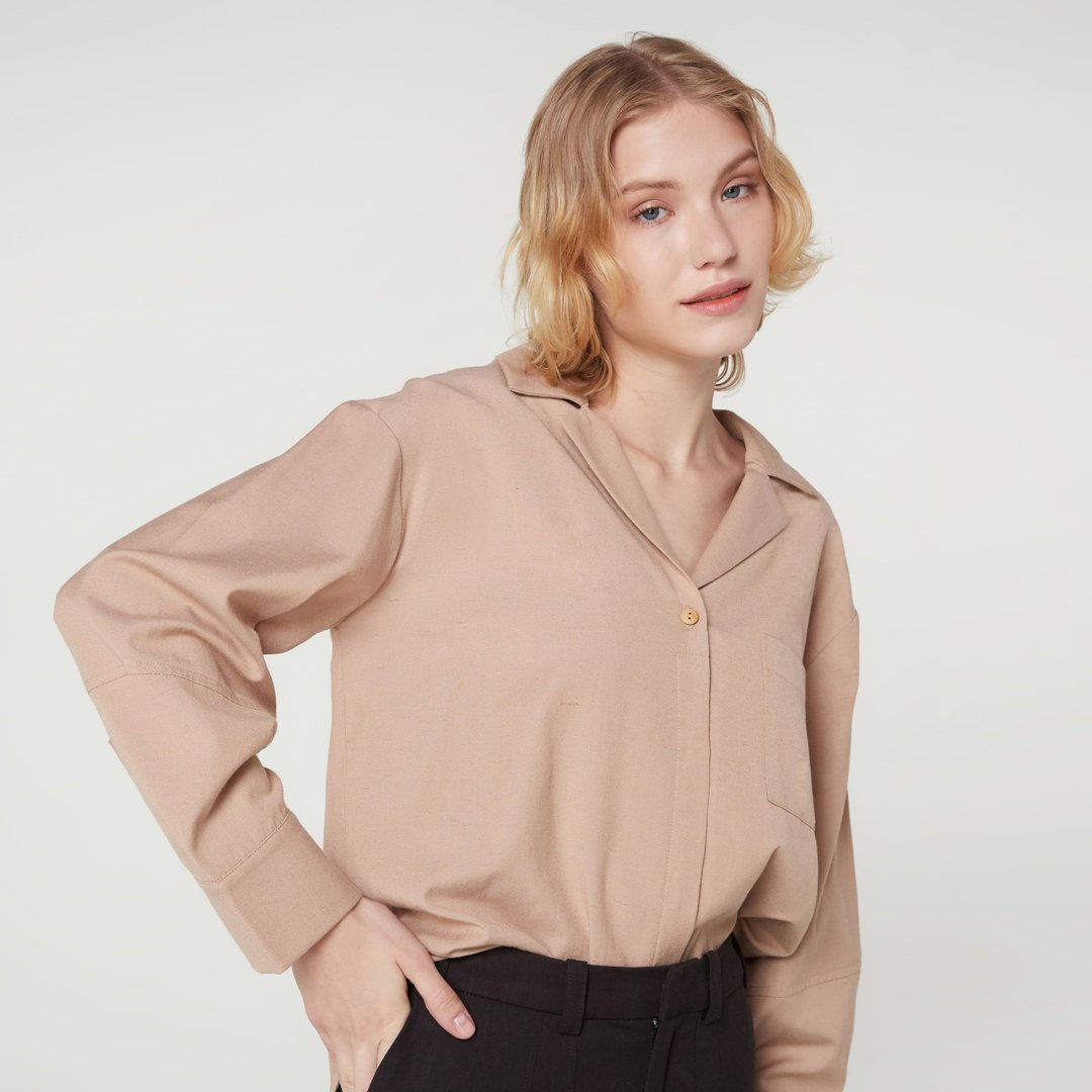 ONE BUTTON LONG SLEEVE SHIRT - 女装 T 恤 - 棉 