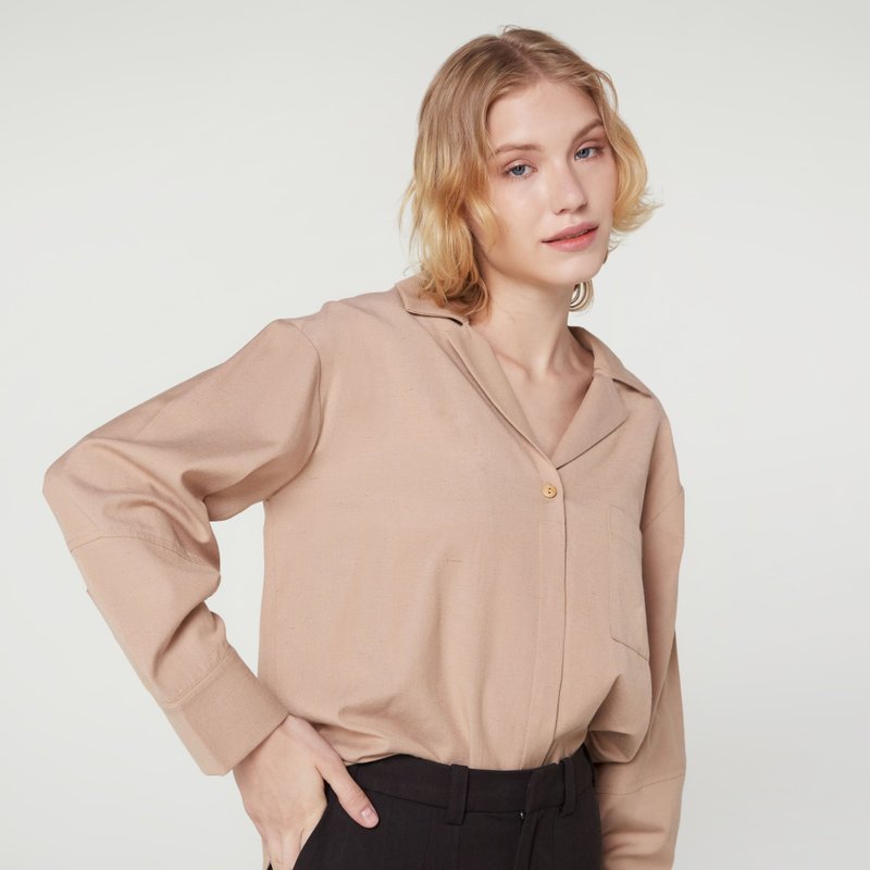 ONE BUTTON LONG SLEEVE SHIRT - 女装 T 恤 - 棉．麻 