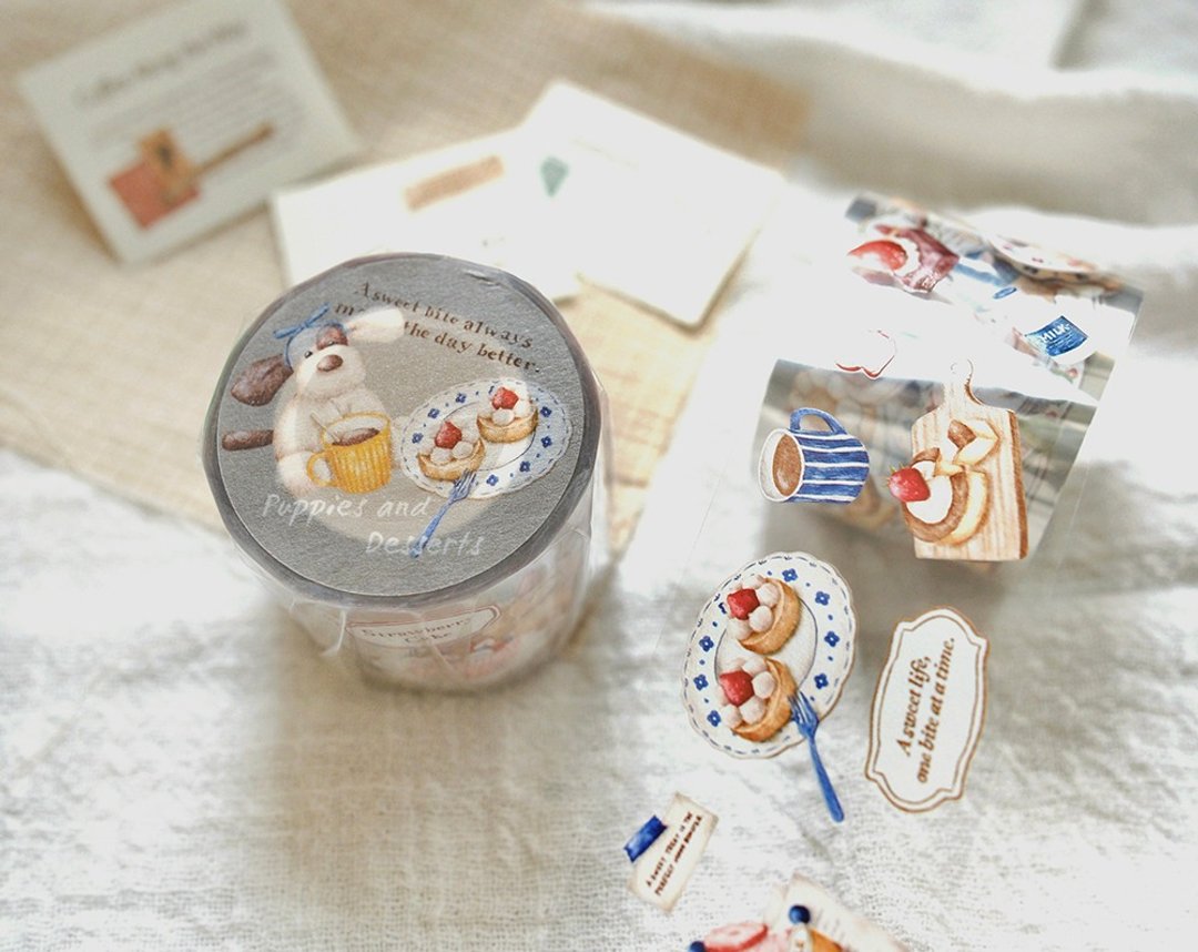 Puppies and Desserts－4cm亮面PET胶带(带离型纸) - 纸胶带 - 塑料 