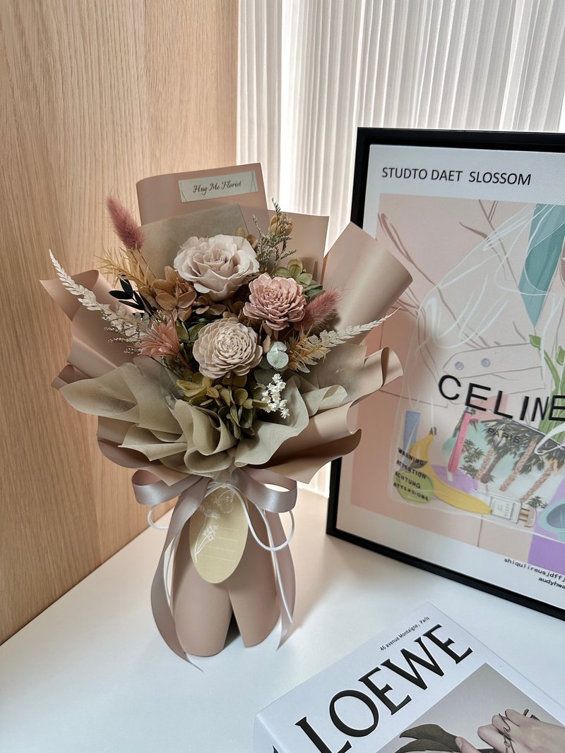 秋色复古 永生玫瑰花束 - 干燥花/捧花 - 植物．花 卡其色