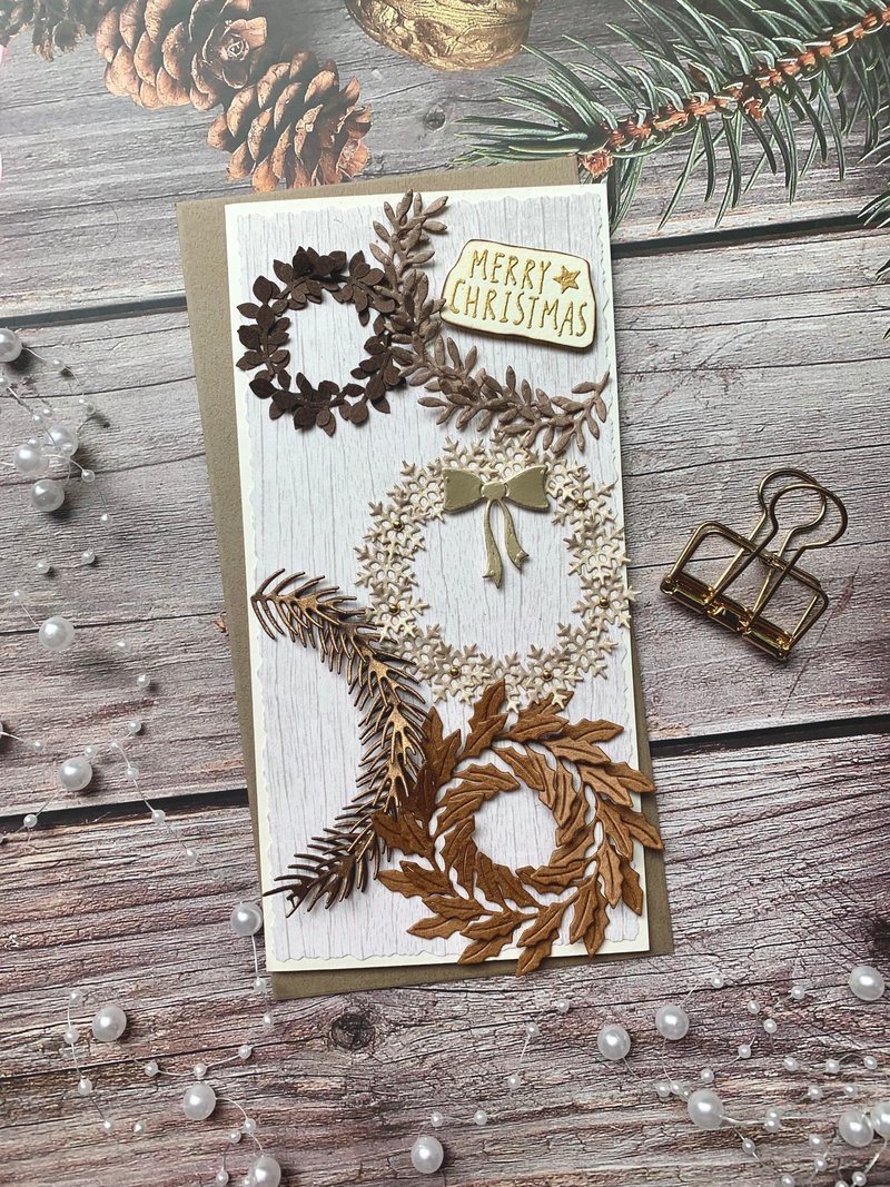 圣诞卡片Christmas Card_咖啡色花圈 - 卡片/明信片 - 纸 咖啡色