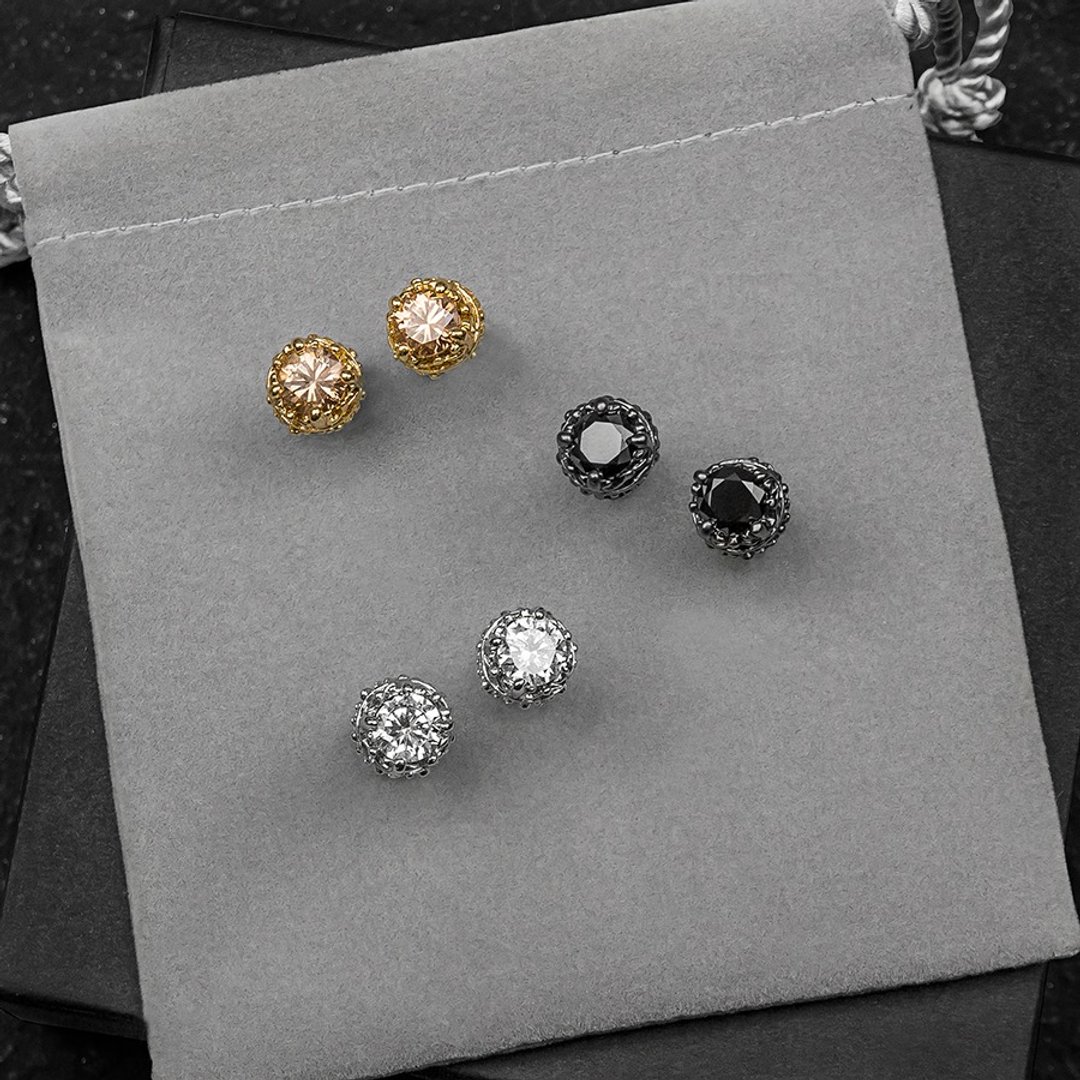 皇冠莱茵石耳环 Solo Crown Rhinestone Earrings - 耳环/耳夹 - 宝石 