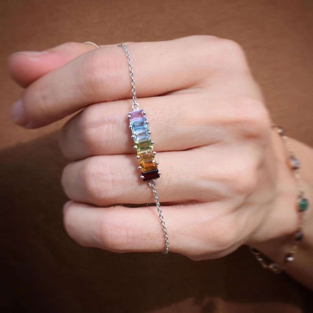 Rainbow gemstone bracelet #minimsignature B074 - 手链/手环 - 纯银 