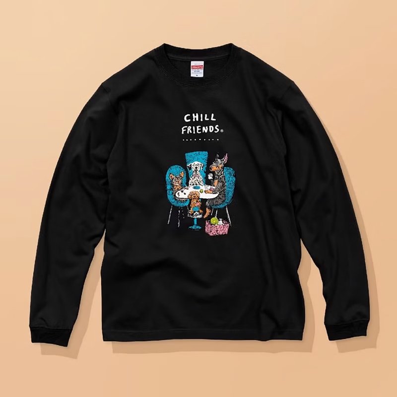 CHILL FRIENDS 狗狗聚会 / 安心品质 / 经典长袖纯棉T恤 - 女装 T 恤 - 棉．麻 白色