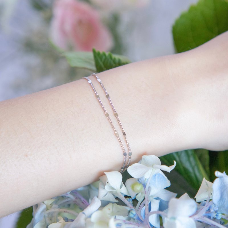 简约双层闪闪银片925纯银手链 - 手链/手环 - 宝石 银色